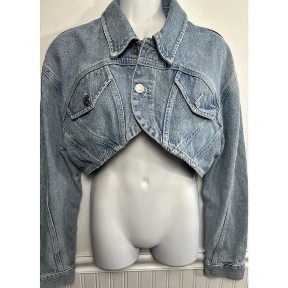 Zara Jackets & Blazers - Zara Cropped Denim Bolero Jacket Cut Out Blue Size Medium High Crop New